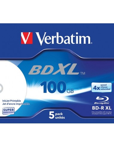 1x5 Verbatim BD-R Blu-Ray 100GB 4x Speed wide printable JC