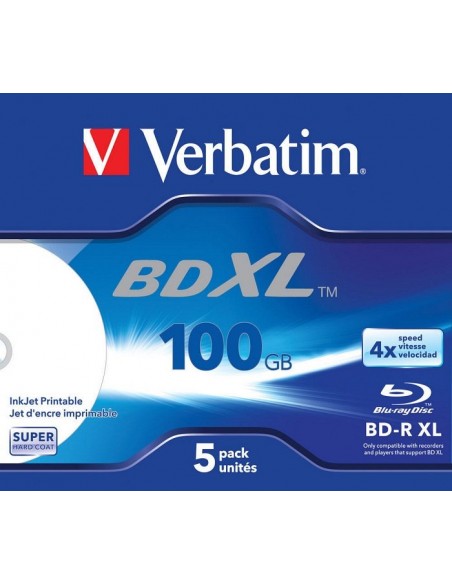 1x5 Verbatim BD-R Blu-Ray 100GB 4x Speed wide printable JC