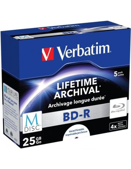 1x5 Verbatim M-Disc BD-R Blu-Ray 25GB 4x Speed, Jewel Case print.